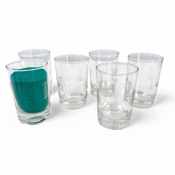 Libbey Juice Glasses Cut Etched Hourglass MCM Vintage Lot of 6 - Picture 4 of 10